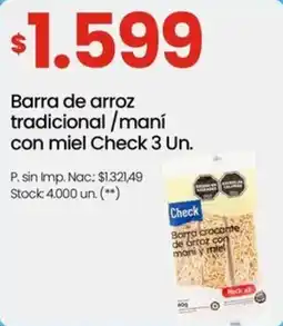 Changomas Check barra de arroz tradicional/maní con miel oferta