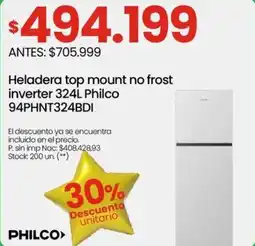 Changomas Philco heladera top mount no frost inverter 324 L oferta