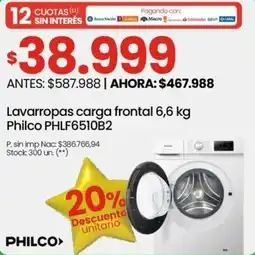 Changomas Philco lavarropas carga frontal 6,6 kg oferta