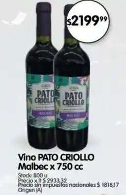 Supermercados Buenos Días Pato Criollo vino malbec oferta