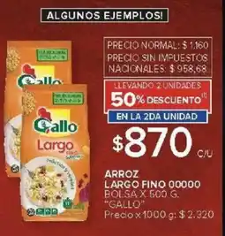 Carrefour Gallo arroz largo fino 00000 bolsa oferta