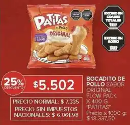 Carrefour Patitas bocadito de pollo sabor original flow pack oferta