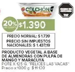 Carrefour Felices las vacas producto vegetal a base de almendras con pulpa de mango y maracuya pote oferta