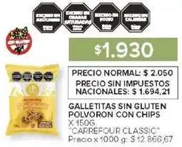 Carrefour Carrefour classic galletitas sin gluten polvoron con chips oferta
