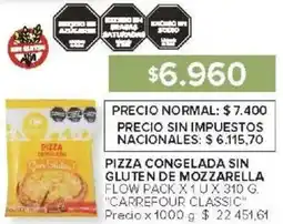 Carrefour Carrefour classic pizza congelada sin gluten de mozzarella flow pack oferta
