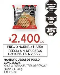 Carrefour Granja tres arroyos hamburguesas de pollo congelada oferta