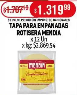 Makro Mendia tapa para empanadas rotisera oferta