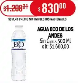 Makro Eco de los andes agua sin gas oferta