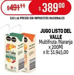Makro Del valle jugo listo multifruta /naranja oferta