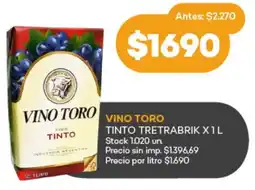 Supermercados Tadicor Vino toro tinto tretrabrik oferta