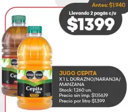Supermercados Tadicor Cepita jugo durazno/naranja/ manzana oferta