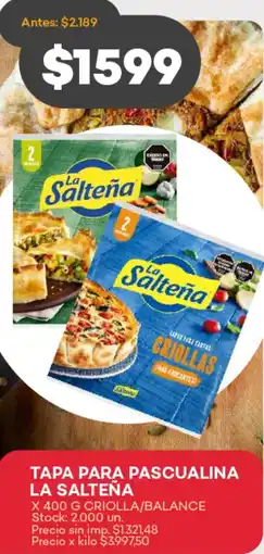 Supermercados Tadicor La salteña tapa para pascualina criolla/balance oferta