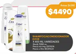 Supermercados Tadicor Dove shampoo/acondicionador variedades oferta