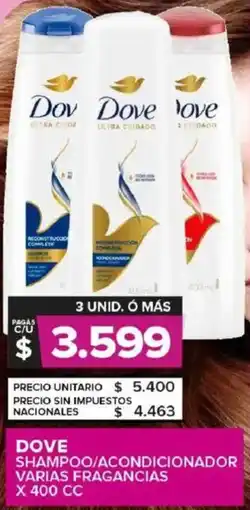 Carrefour Maxi Dove shampoo/acondicionador varias fragancias oferta