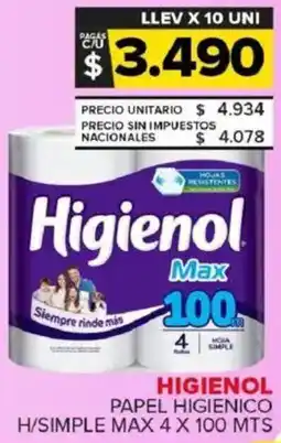 Carrefour Maxi Higienol papel higienico h/simple max oferta