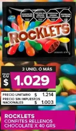 Carrefour Maxi Rocklets confites rellenos chocolate oferta