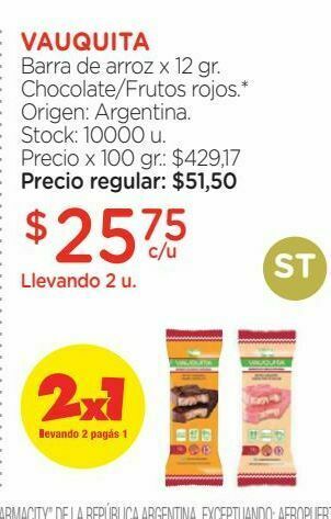 Farmacity Vauquita barra de arroz vauquita chocolate x 12 g oferta