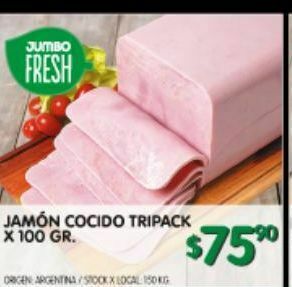 Jumbo Jamón cocido tripack x 100 gr oferta