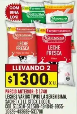 Coto La serenisima leches varios tipos sachet oferta