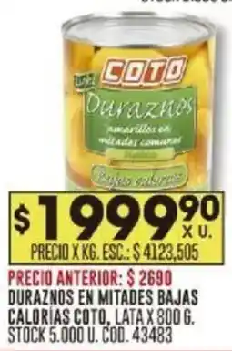 Coto Duraznos en mitades bajas calorías coto, lata oferta