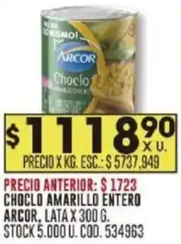 Coto Arcor choclo amarillo entero oferta