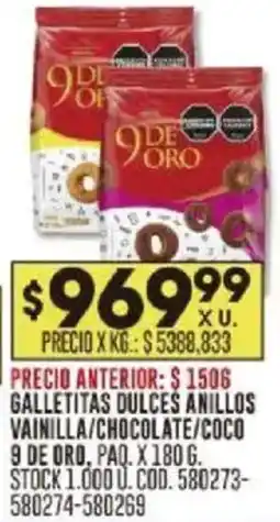 Coto 9 de oro galletitas dulces anillos vainilla/chocolate/coco oferta