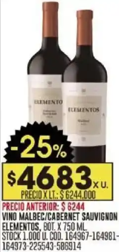 Coto Elementos vino malbec/cabernet sauvignon oferta