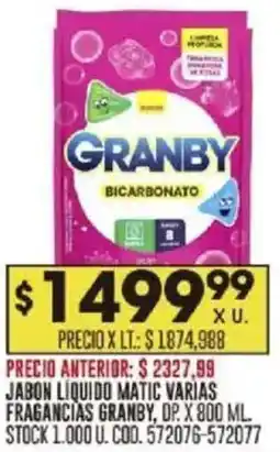 Coto Granby jabon liquido matic varias fragancias oferta