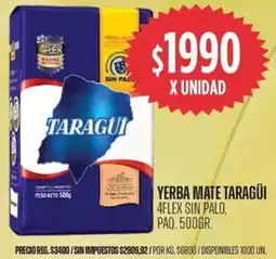 Supermercados Vea Taragüi yerba mate 4flex sin palo, paq. oferta