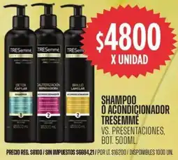 Supermercados Vea Tresemmé shampoo o acondicionador vs. presentaciones, bot. oferta