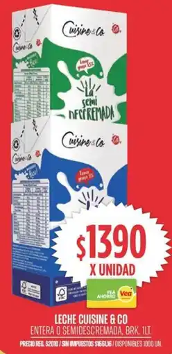 Supermercados Vea Cuisine & co leche entera o semidescremada, brk. oferta