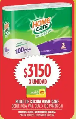 Supermercados Vea Home care rollo de cocina doble hoja, paq. oferta