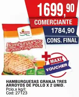 Maxiconsumo Hamburguesas granja tres arroyos de pollo oferta