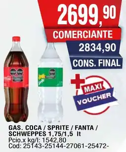 Maxiconsumo Coca / sprite / fanta / schweppes gas. oferta