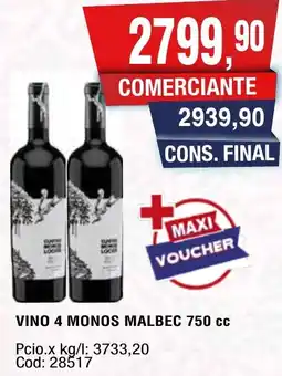 Maxiconsumo 4 monos vino malbec oferta