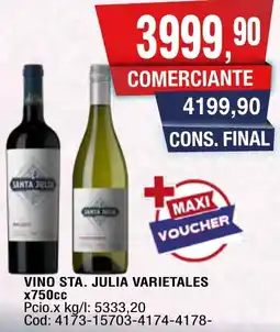 Maxiconsumo Sta. julia vino varietales oferta