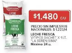 Carrefour La serenisima leche fresca v/tipos sachet oferta