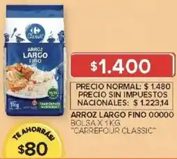 Carrefour Arroz largo fino 00000 bolsa carrefour classic oferta