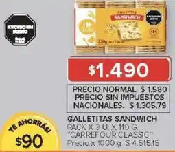Carrefour Carrefour classic galletitas sandwich pack oferta