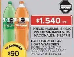 Carrefour Carrefour classic gaseosa regular/ light v/sabores botella oferta