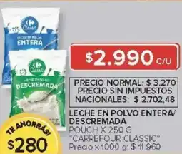 Carrefour Carrefour classic leche en polvo entera/ descremada pouch oferta