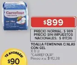 Carrefour Carrefour toalla femenina c/alas con gel oferta