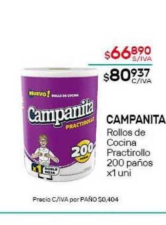 Nini Mayorista Campanita Rollos De Cocina Practirollo 200 Paños x 1 uni oferta