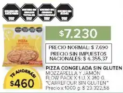 Carrefour Carrefour sin gluten pizza congelada sin gluten mozzarella y jamón flow pack oferta