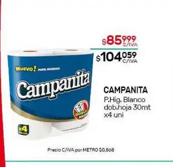 Nini Mayorista Campanita P. Hig. Blanco Dob. Hoja 30mt x4 uni oferta