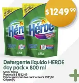 Supermercados Buenos Días Heroe detergente líquido doy pack oferta