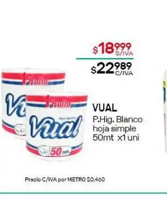 Nini Mayorista Vual P. Hig. Blanco Hoja Simple 50mt x1 uni oferta