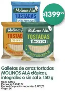 Supermercados Buenos Días Molinos ala galletas de arroz tostadas molinos ala clásicas, integrales o sin sal oferta