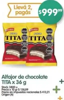 Supermercados Buenos Días Tita alfajor de chocolate oferta