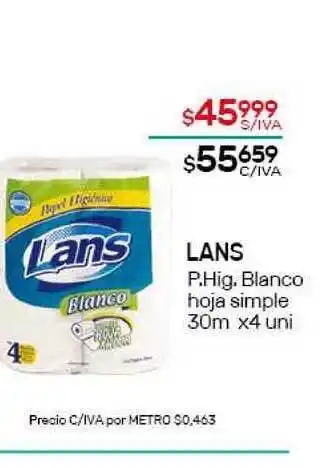Nini Mayorista Lans P. Hig. Blanco Hoja Simple 30m x4 uni oferta